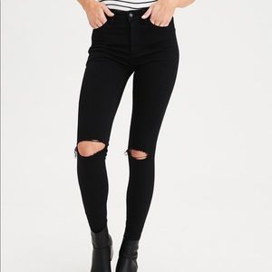 Black Distressed Super High Waisted Jegging
